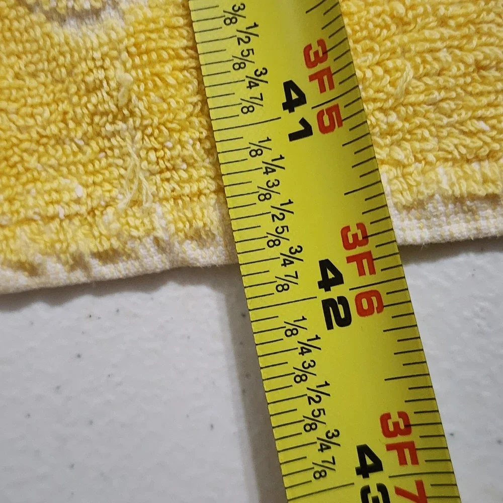 Vintage Yellow White Damask Floral Terry Cloth Bath Towel Retro Mid Century